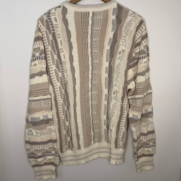 Cotton On Garments Coogi Style Men’s Size Large Tan Sweater Casual 3D Knit - Picture 4 of 6